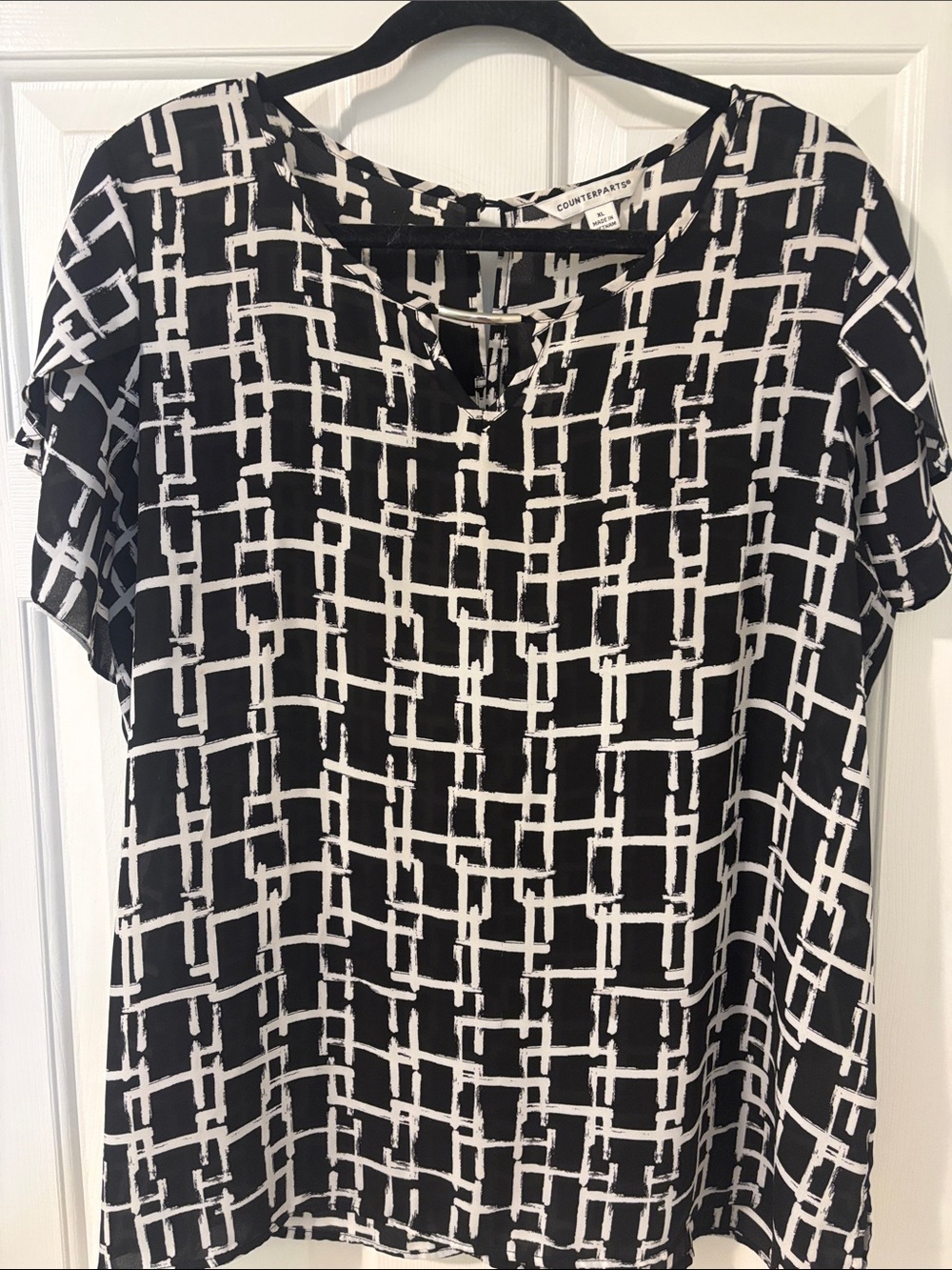 Counterparts Black and White Grid Print Short Sleeve Top
